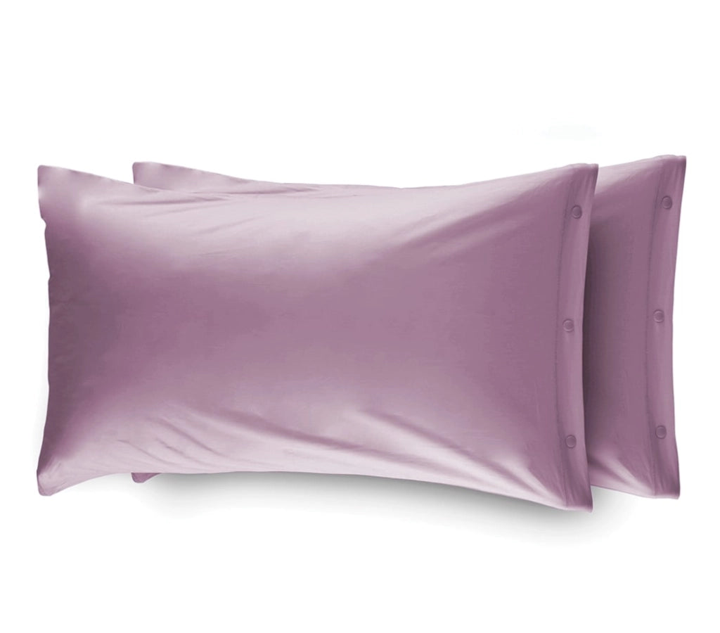 Coppia 2 Federe Cuscino Letto 100% Cotone Tinta Unita Sfoderabile Bottoni Laterali - Federe - Lilla