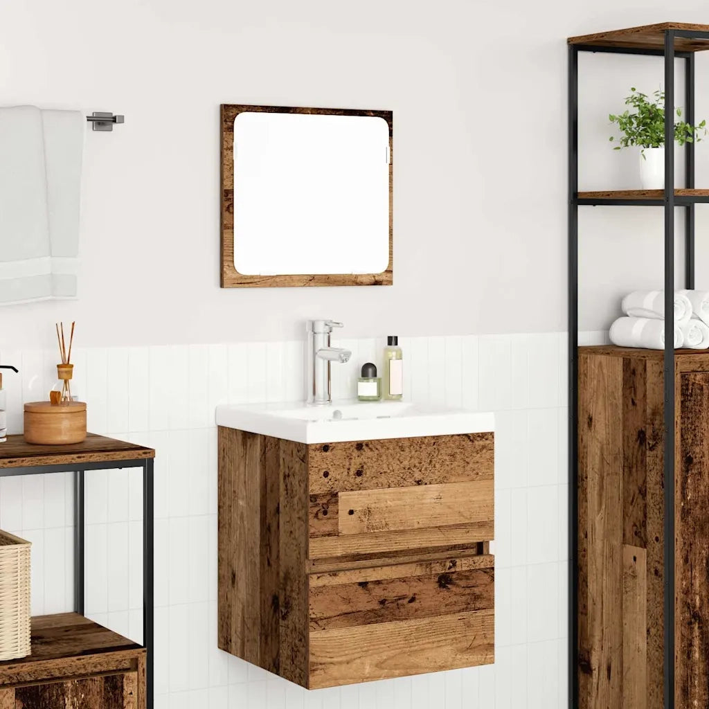 Set di mobili per il bagno 2 pcs Legno Antico e Bianco
