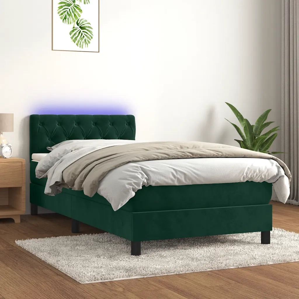 Letto a Molle con Materasso e LED-Struttura Letto con Materasso Verde Scuro 80x200cm Velluto 655979