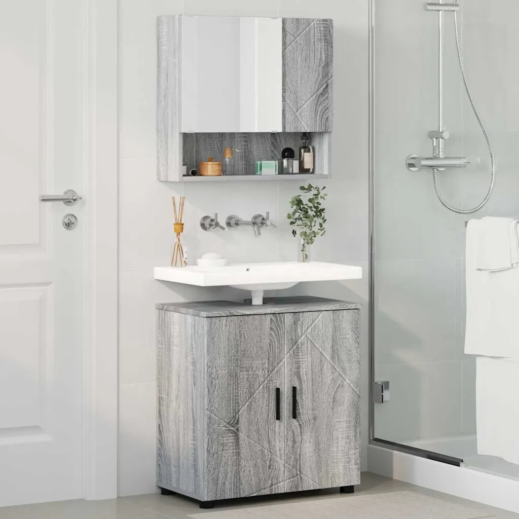 Set di mobili per il bagno con porta 2 pcs Grigio Sonoma