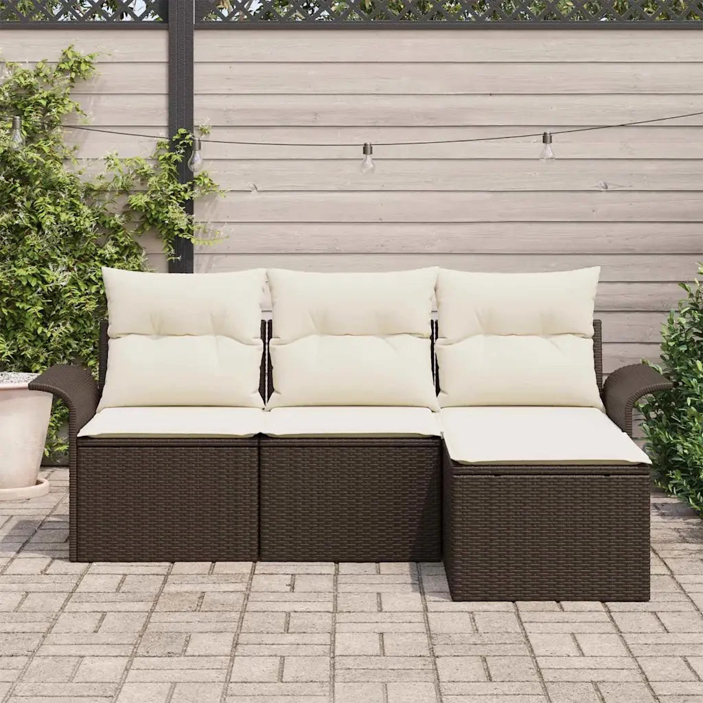 Set di divani con cuscino 4 pcs Marrone e Crema polyrattan 3345308
