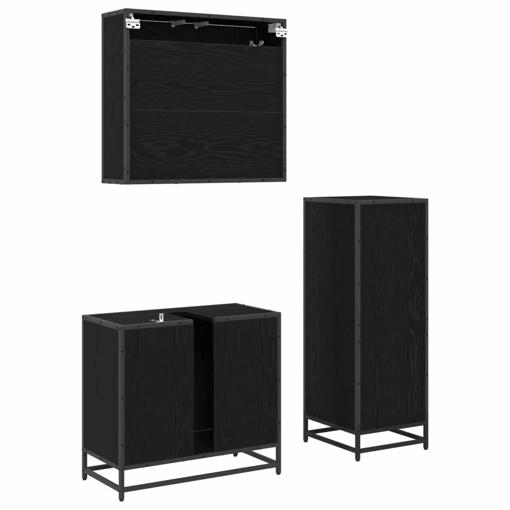 Set di mobili per il bagno 3 pcs Rovere Nero Legno multistrato 3402425