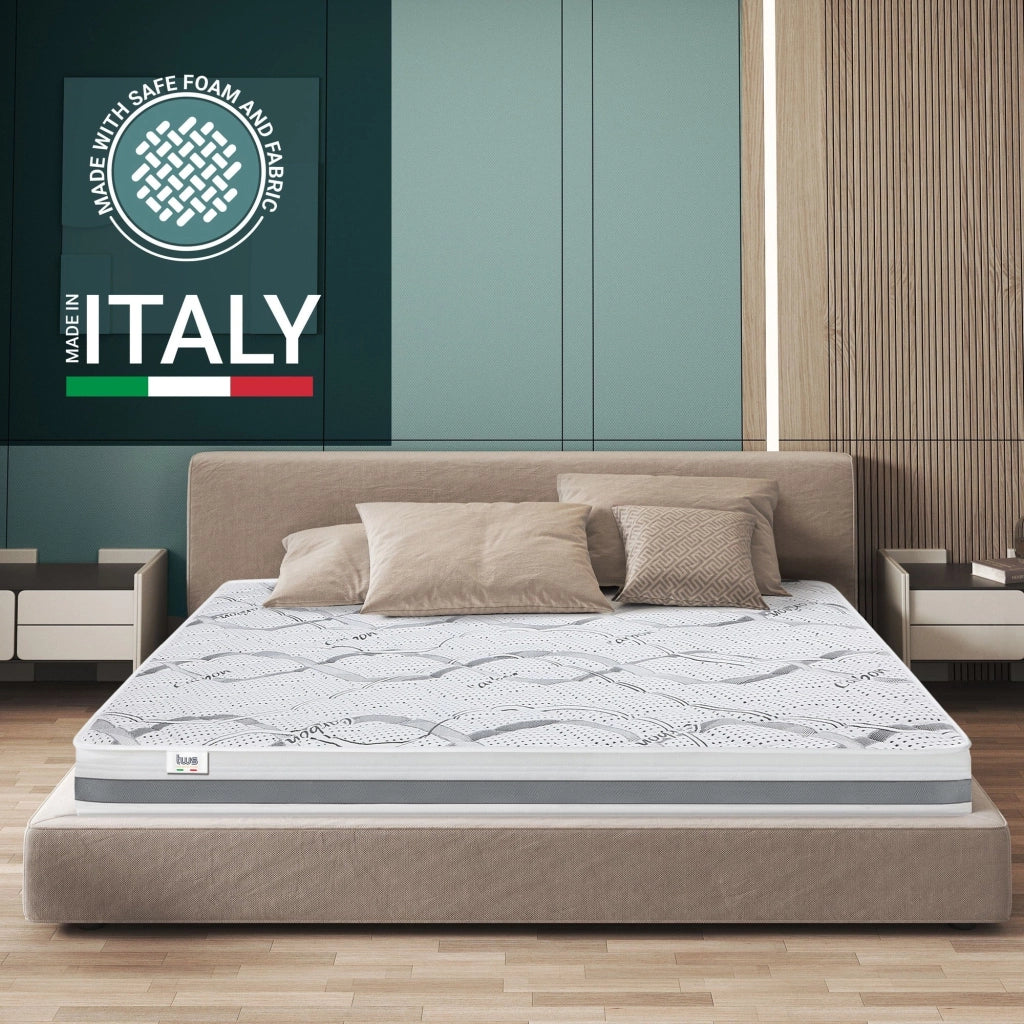 Materasso Matrimoniale 200x210 cm a Media Rigidita' | Altezza 16 cm | Tessuto Anallergico e Traspirante | Proprieta' Ortopediche e Automodellanti | Prodotto in Italia