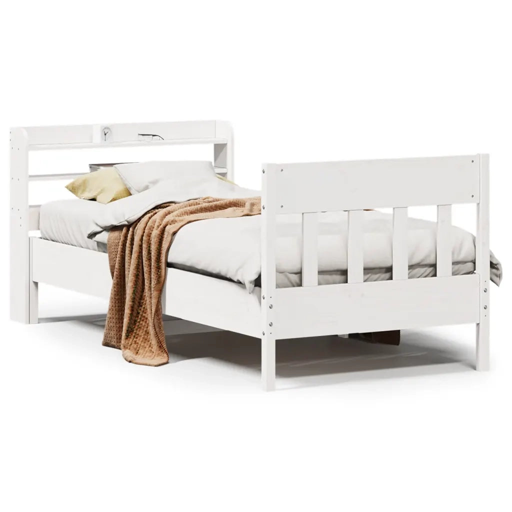 Letto senza Materasso-Struttura Letto Bianco 75x190 in Legno Massello di Pino 285744