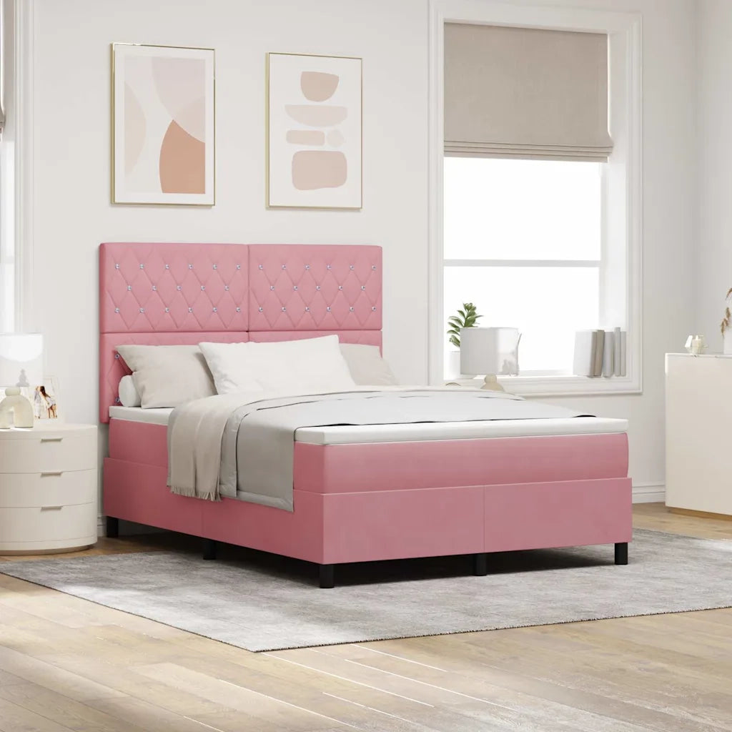 Letto a molle con materasso Rosa 140 x 200 cm Velluto 3339775