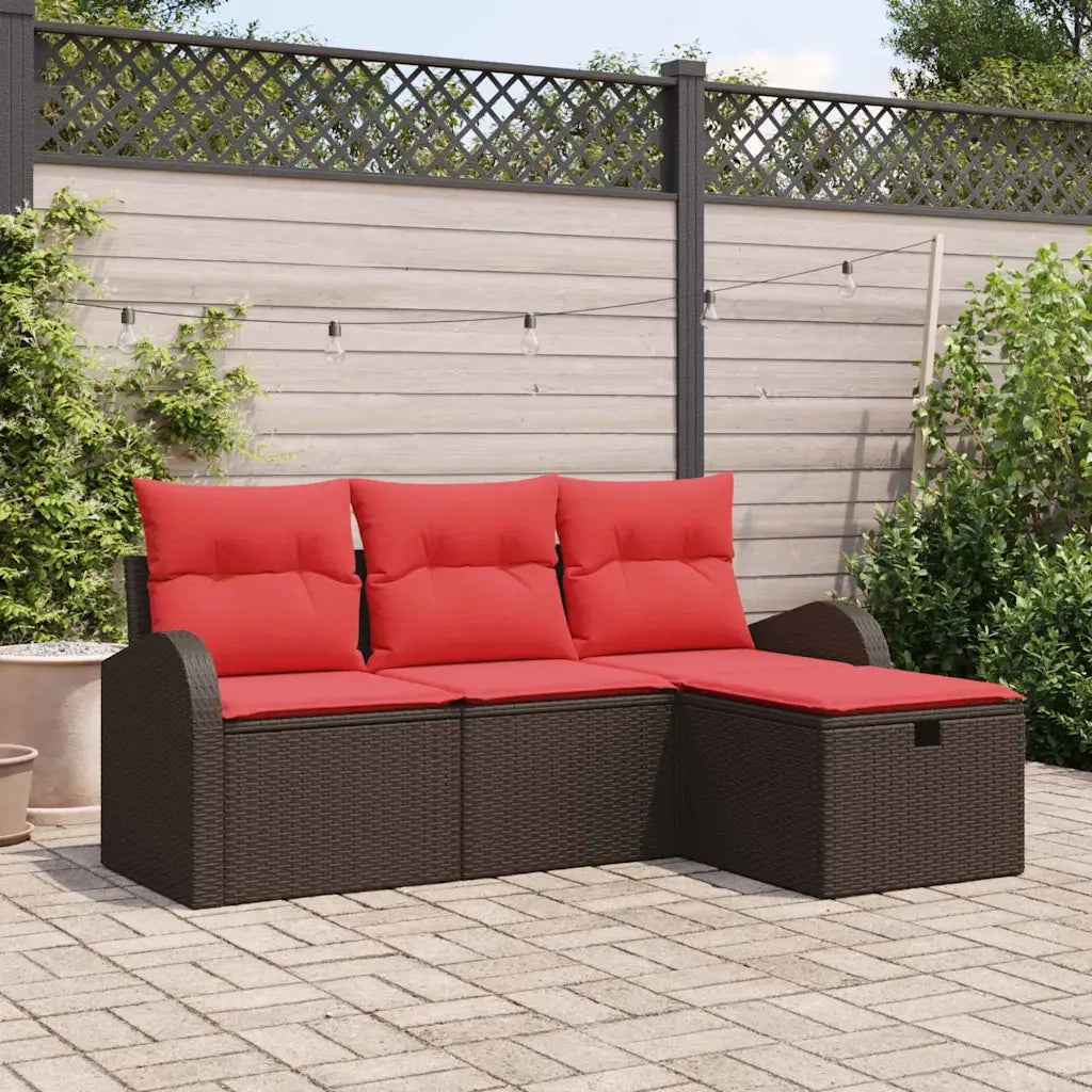 Set di divani con cuscino 4 pcs Marrone e Rosso polyrattan 3359053