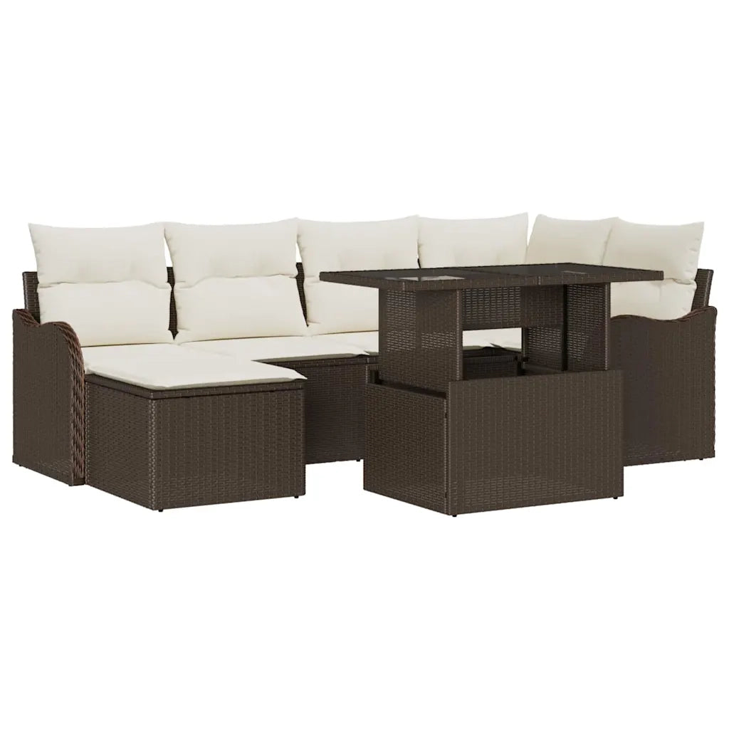 Set Divano da Giardino con cuscino 7 pcs Marrone Poly Rattan