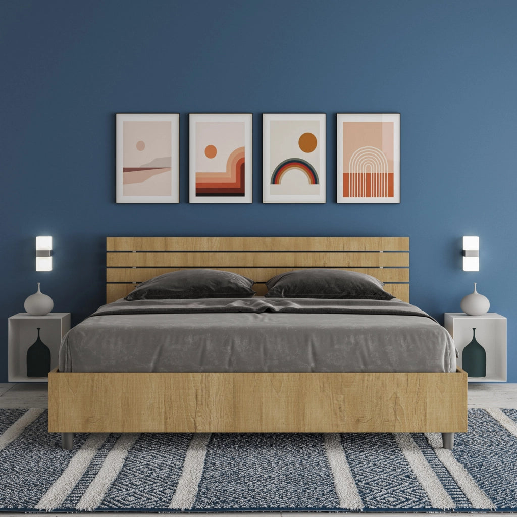 BS COM Letto matrimoniale con rete 160x200 testata inclinata con doghe quercia