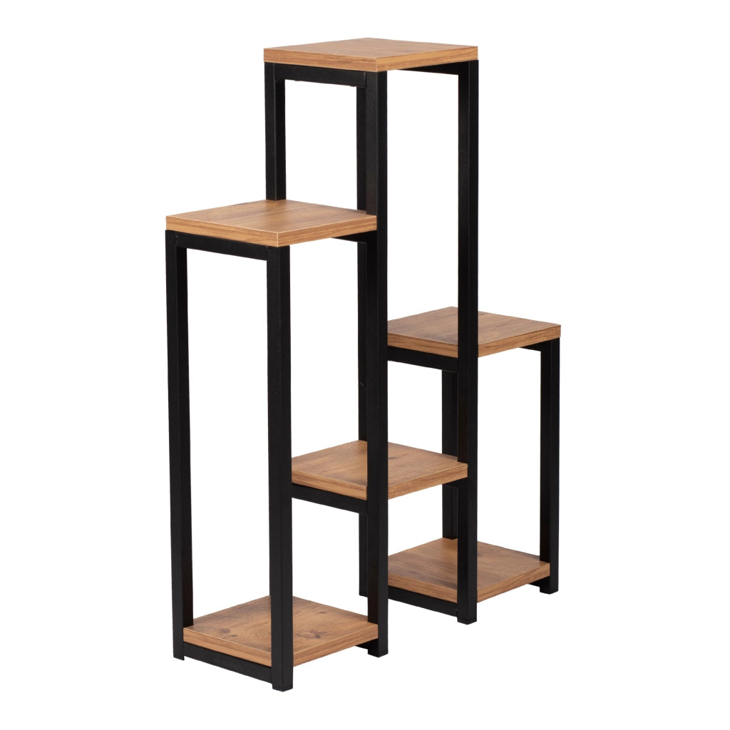 Scaffale Portapiante Rosenholm con 6 Ripiani - Nero / Effetto Legno [en.casa]