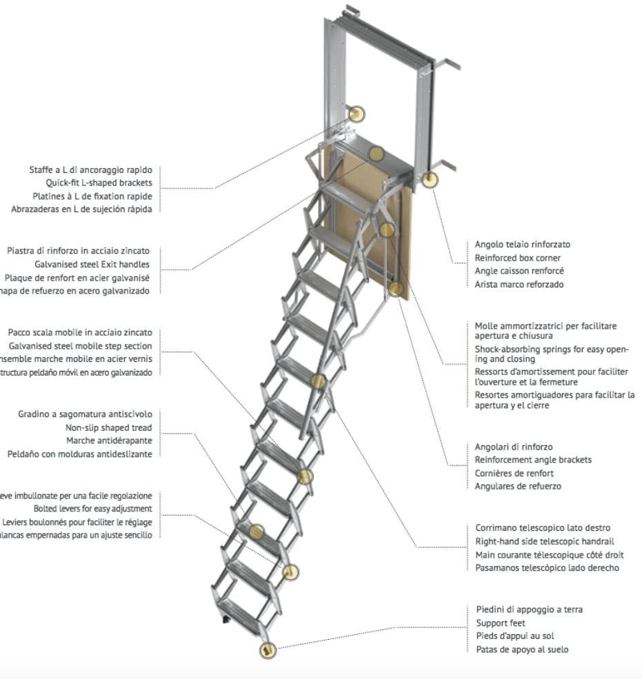 SCALA RETRATTILE A PARETE Cm 60X80 H300 A PANTOGRAFO SCARI WALL