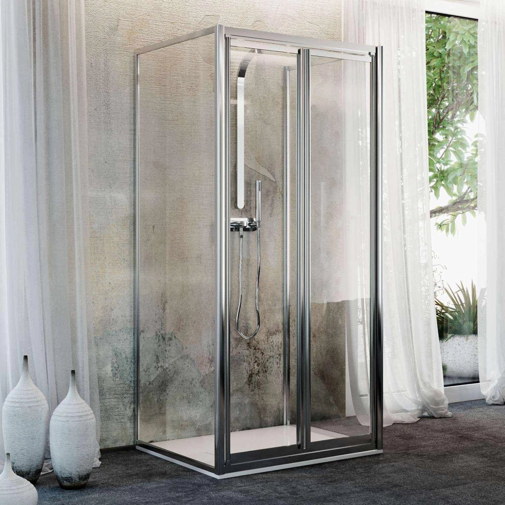 Box Doccia 3 lati 90x90x90CM H185 Cristallo Trasparente 2 Fissi+Saloon 2 Ante Battente 90 mod. Clint