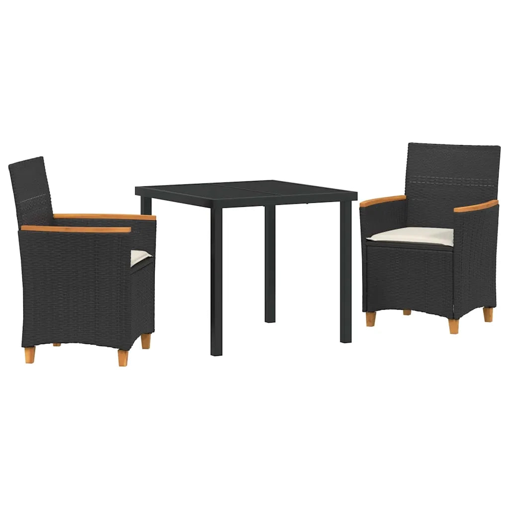 Set da Pranzo per Giardino 3 pcs Nero polyrattan