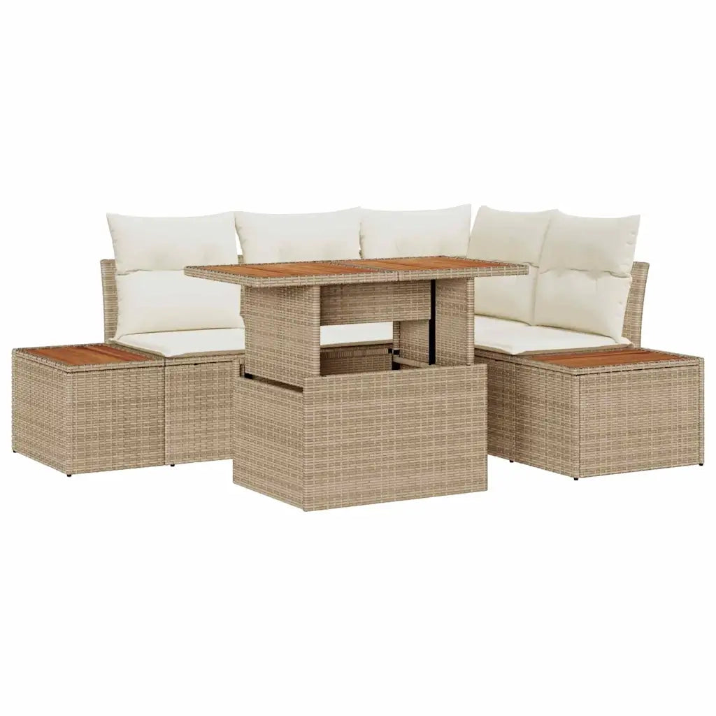 Set Divano da Giardino 5 pcs Beige Poly Rattan