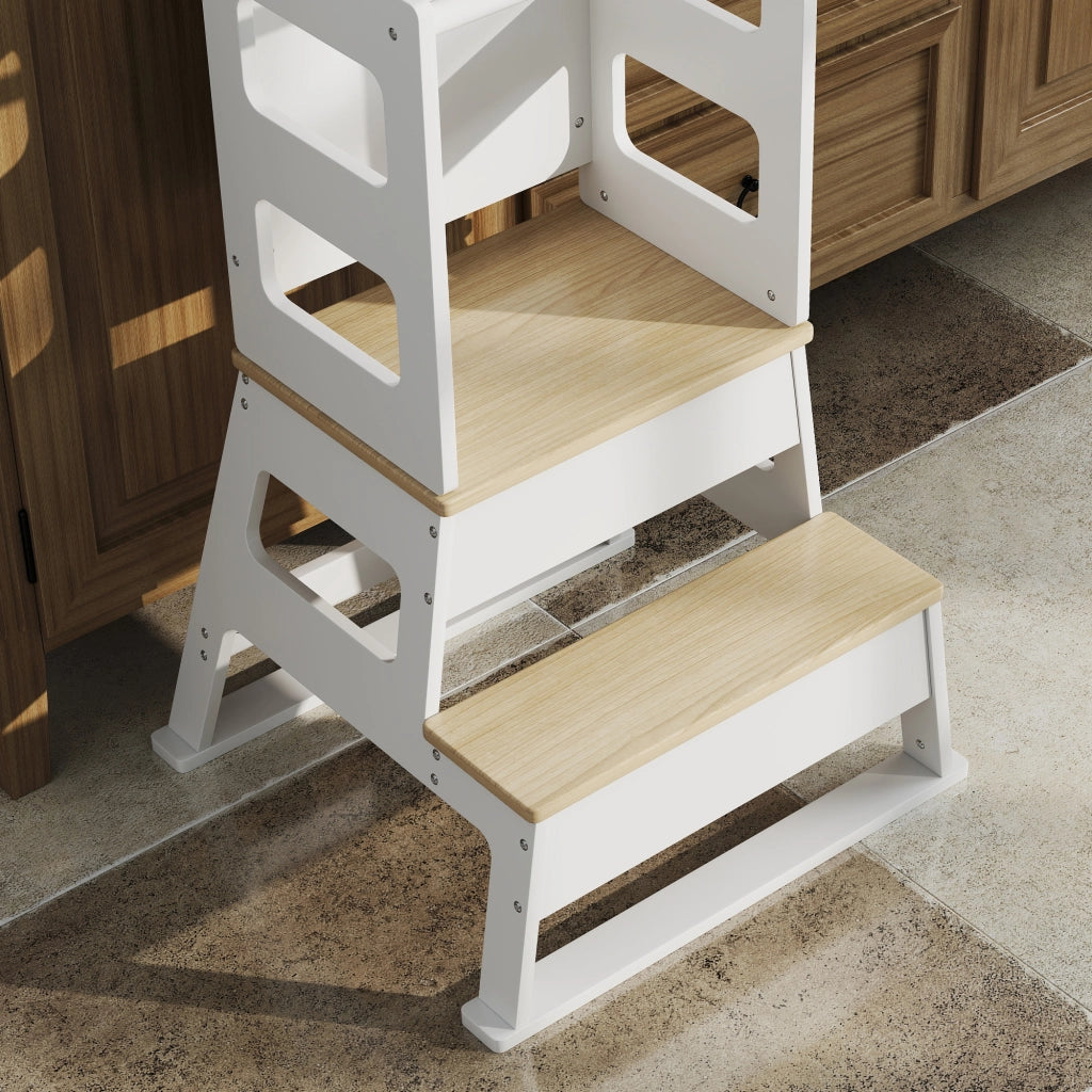 Torre di apprendimento per bambini ¨C zephmum ¨C con pannello lavagna e barriera sicurezza 55x52,5x87,5 cm bianco