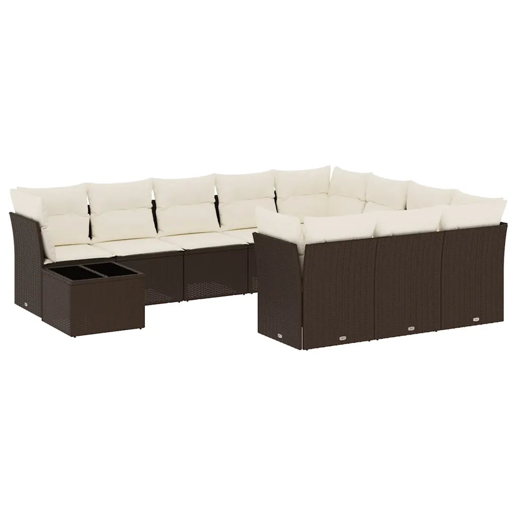 Set Divani da Giardino 11 pz con Cuscini Polyrattan Marrone 3218263