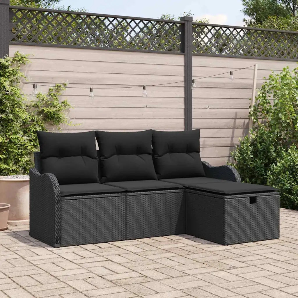Set Divano da Giardino con cuscino 4 pcs Nero polyrattan 3358952