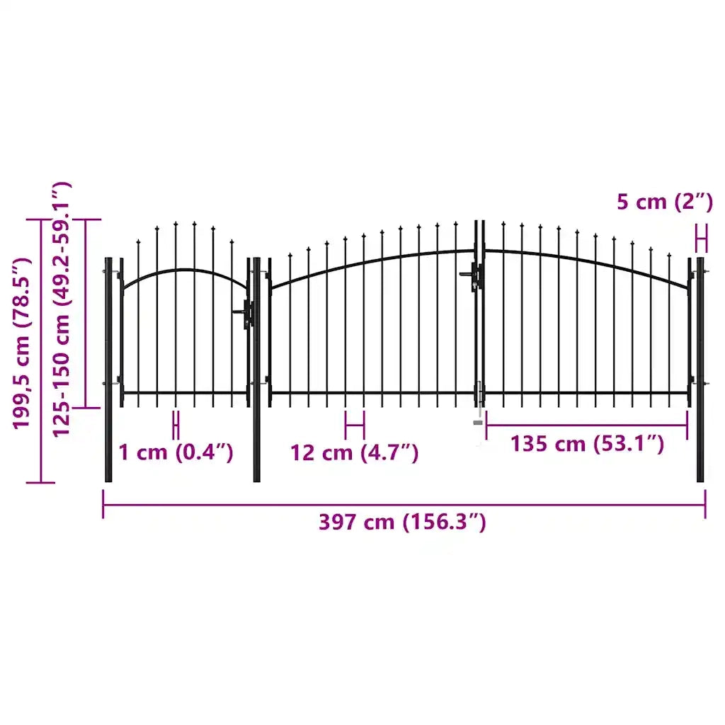 Cancello da Giardino Woerden in acciaio 1,5X4 m Nero 144364