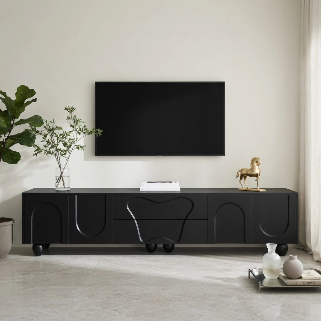 Cassettiera TV nera in truciolato lunghezza 180 cm