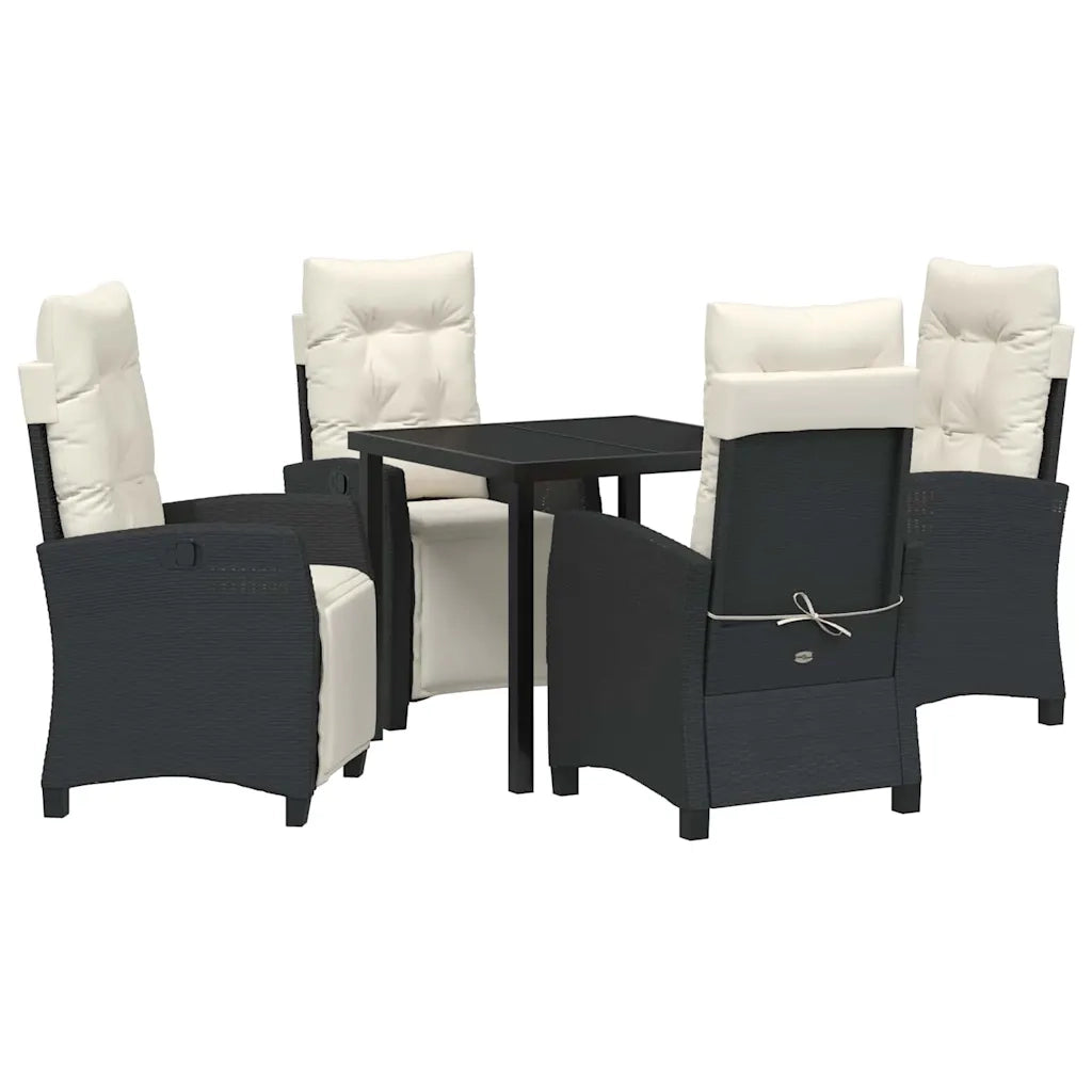 Set da Pranzo per Giardino con cuscino 5 pcs Nero polyrattan