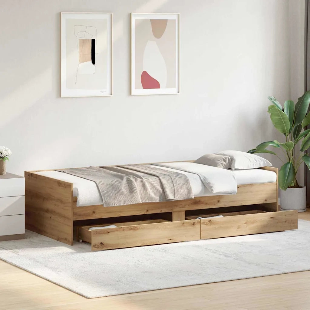 Struttura del letto con cassetto-Giroletto con contenitore-Rete del Letto Rovere artigianale 90 x 200 cm 801100