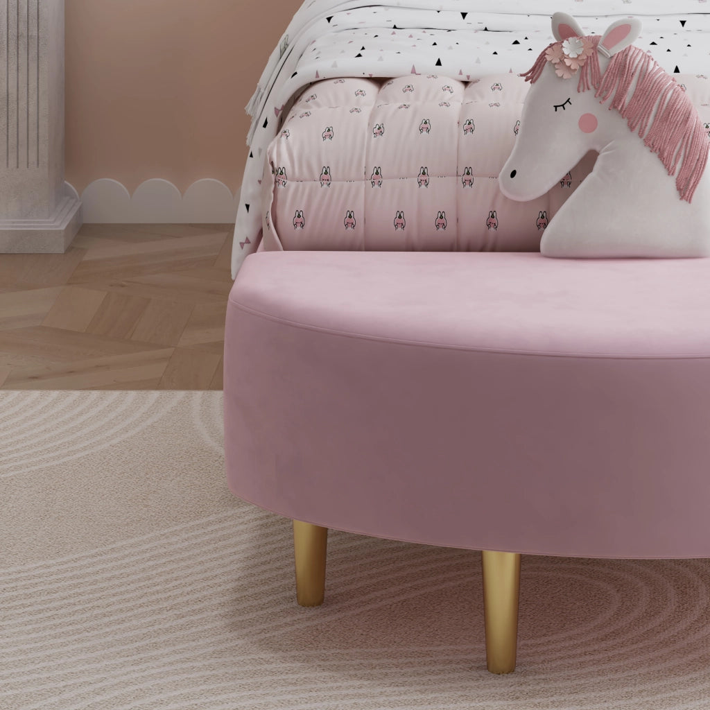 LETTO imbottito 90x200 cm in velluto rosa con panca coordinata