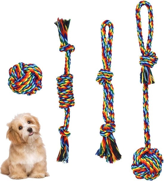 Set di corda di cotone per cani giocattolo - Giocattolo interattivo per cani con funzione di morso e trazione