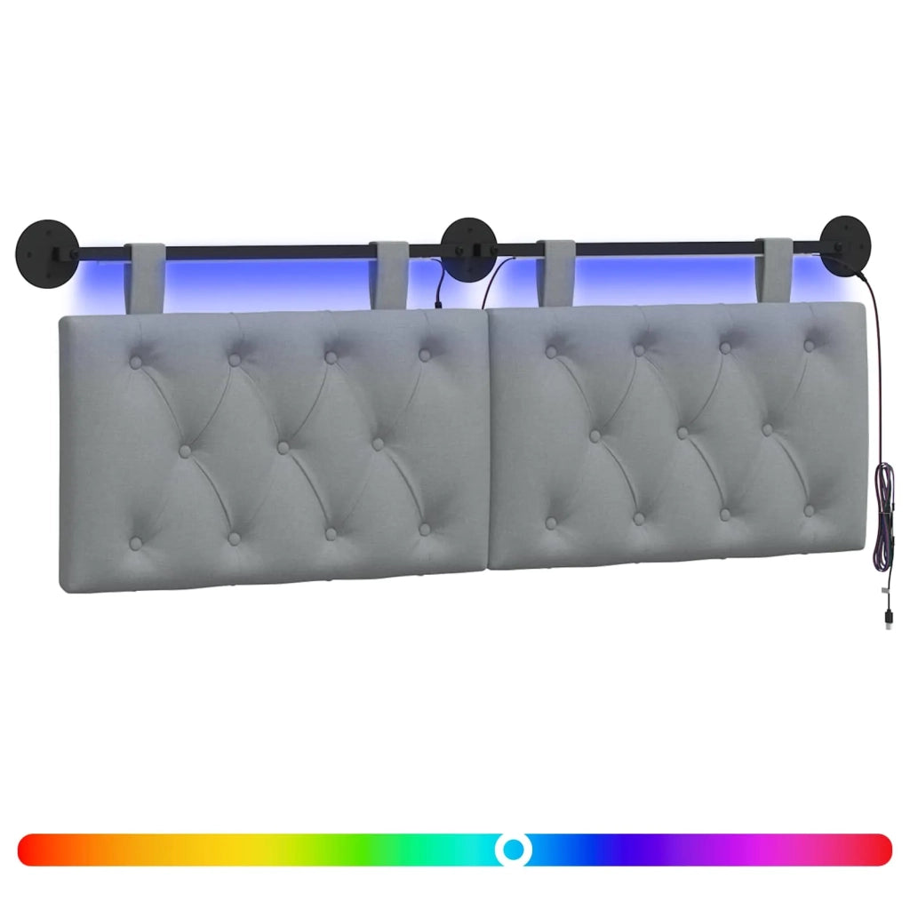 Testiera sospesa Con luce LED Grigio Chiaro Tessuto 3424625