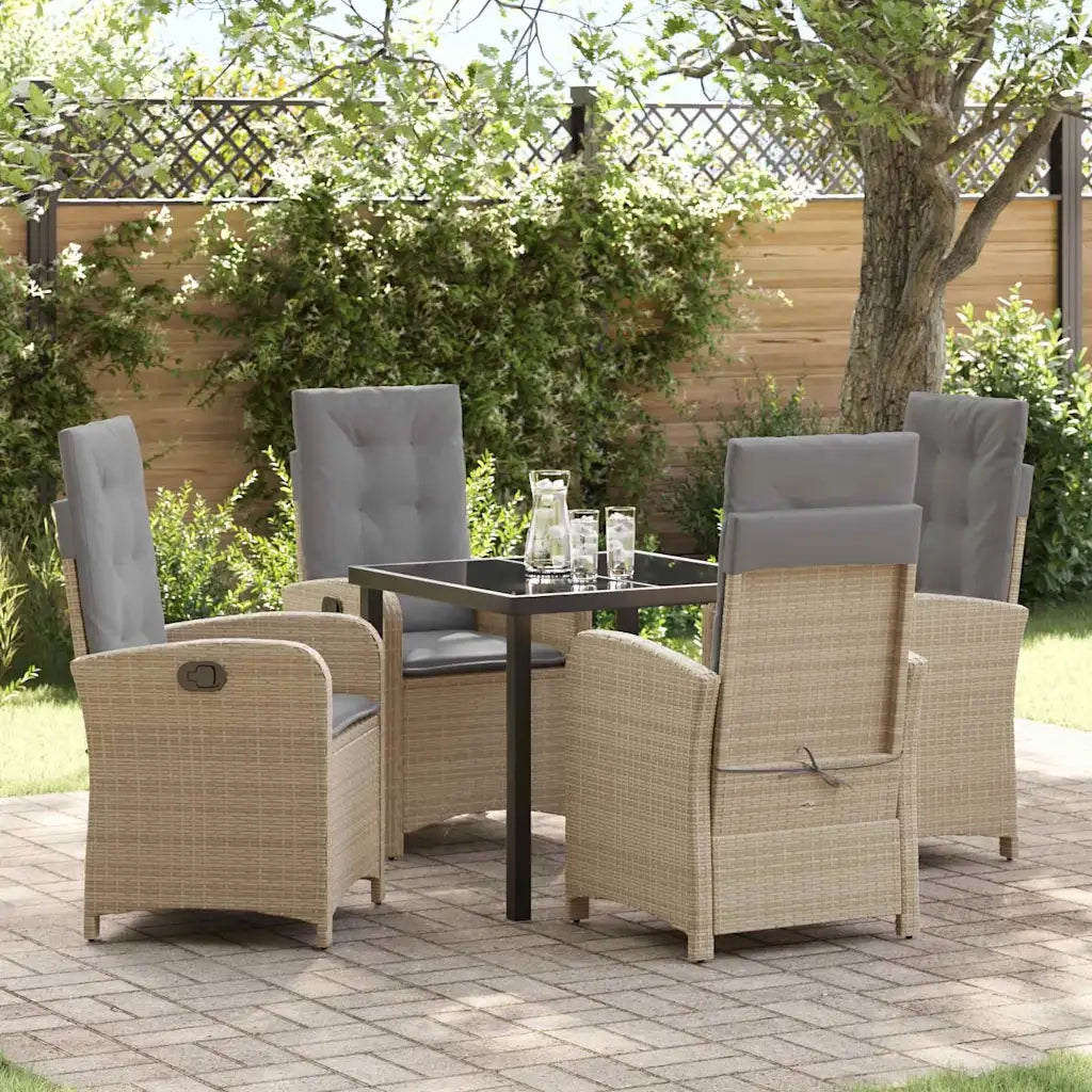 Set da Pranzo per Giardino con cuscino 5 pcs Beige polyrattan