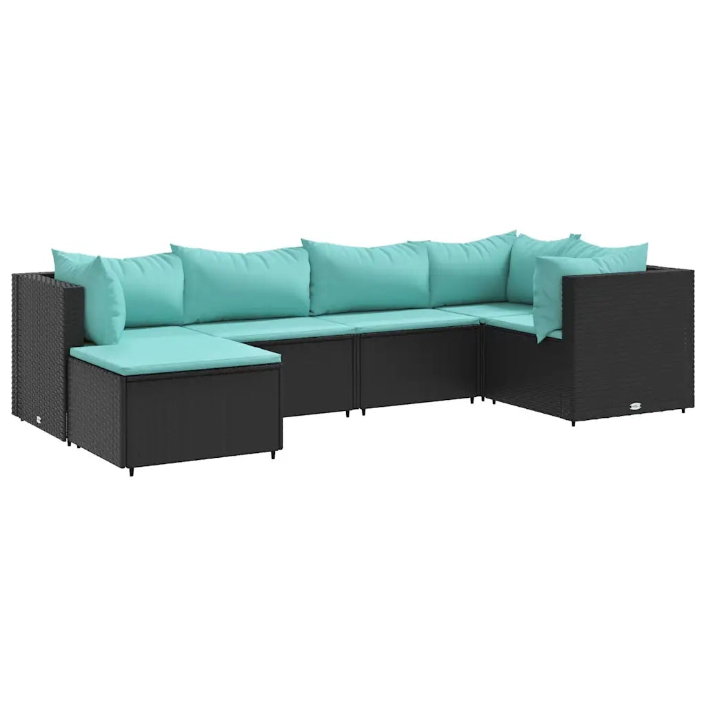 Set Mobili da Giardino 6 pz con Cuscini in Polyrattan Nero 3308212