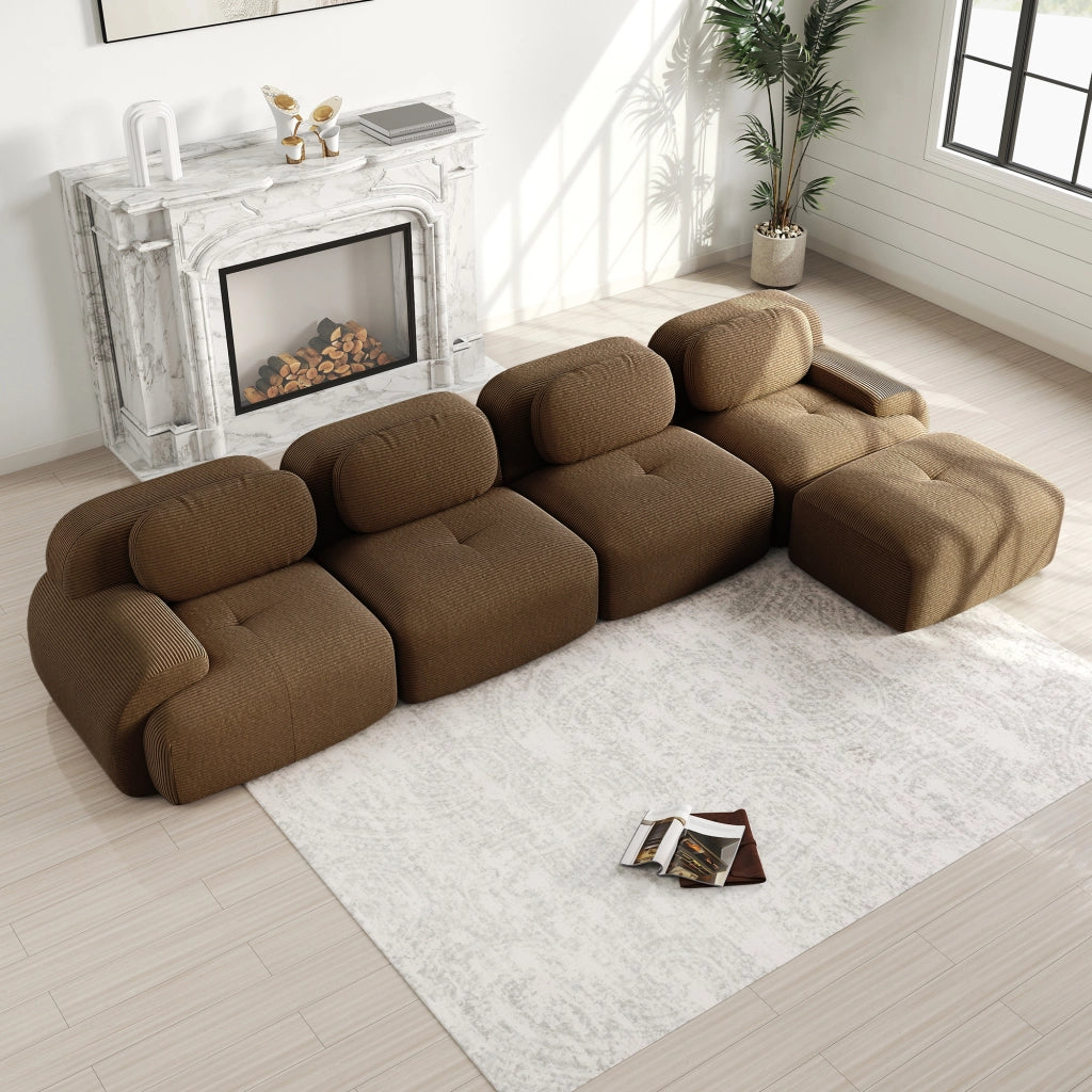 Divano Angolare 4 Posti con Chaise Longue ¨C Xylo ¨C Marrone, Braccioli Extra Larghi