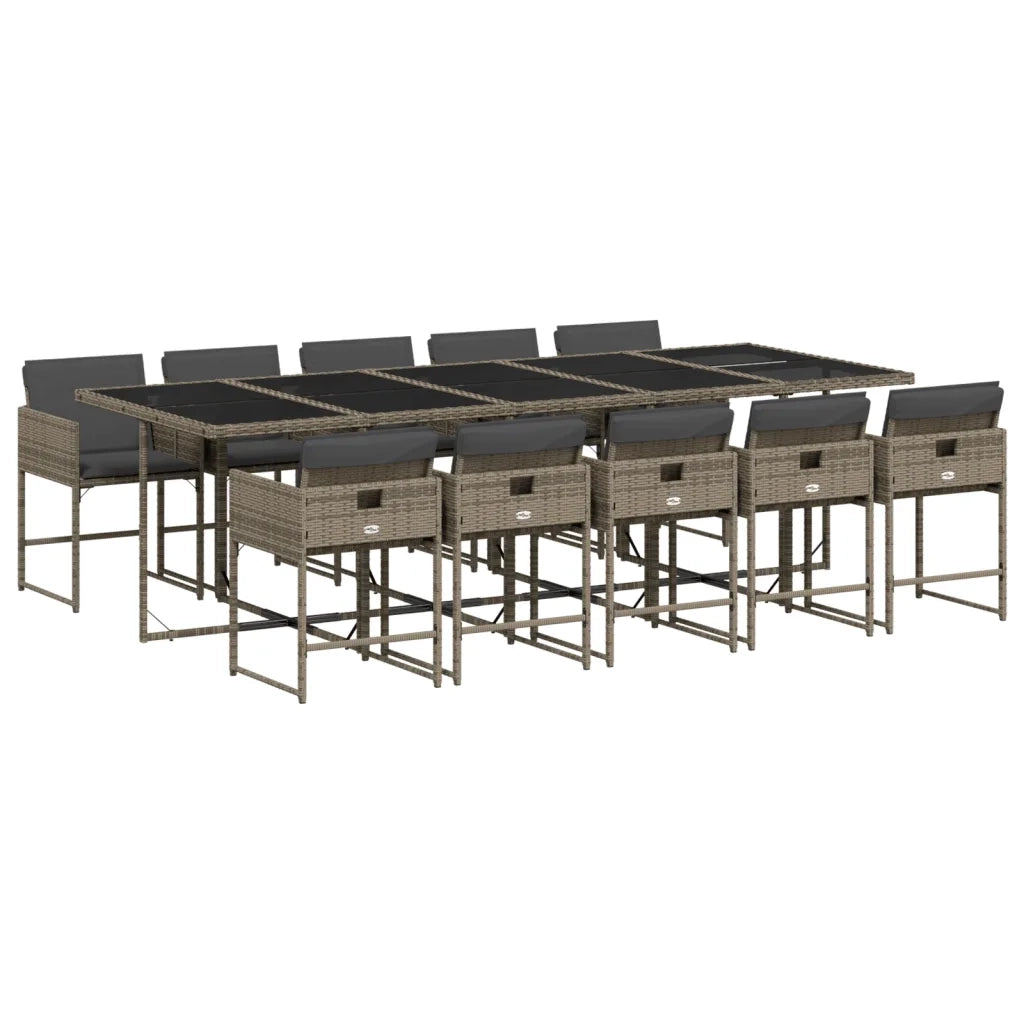 Set da Pranzo da Giardino 11pz con Cuscini in Polyrattan Grigio 3278059