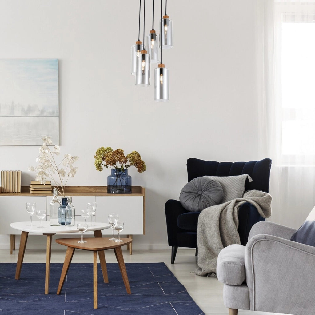Lampadario Rabalux Tanno 5 luci E27 rovere fumé moderno