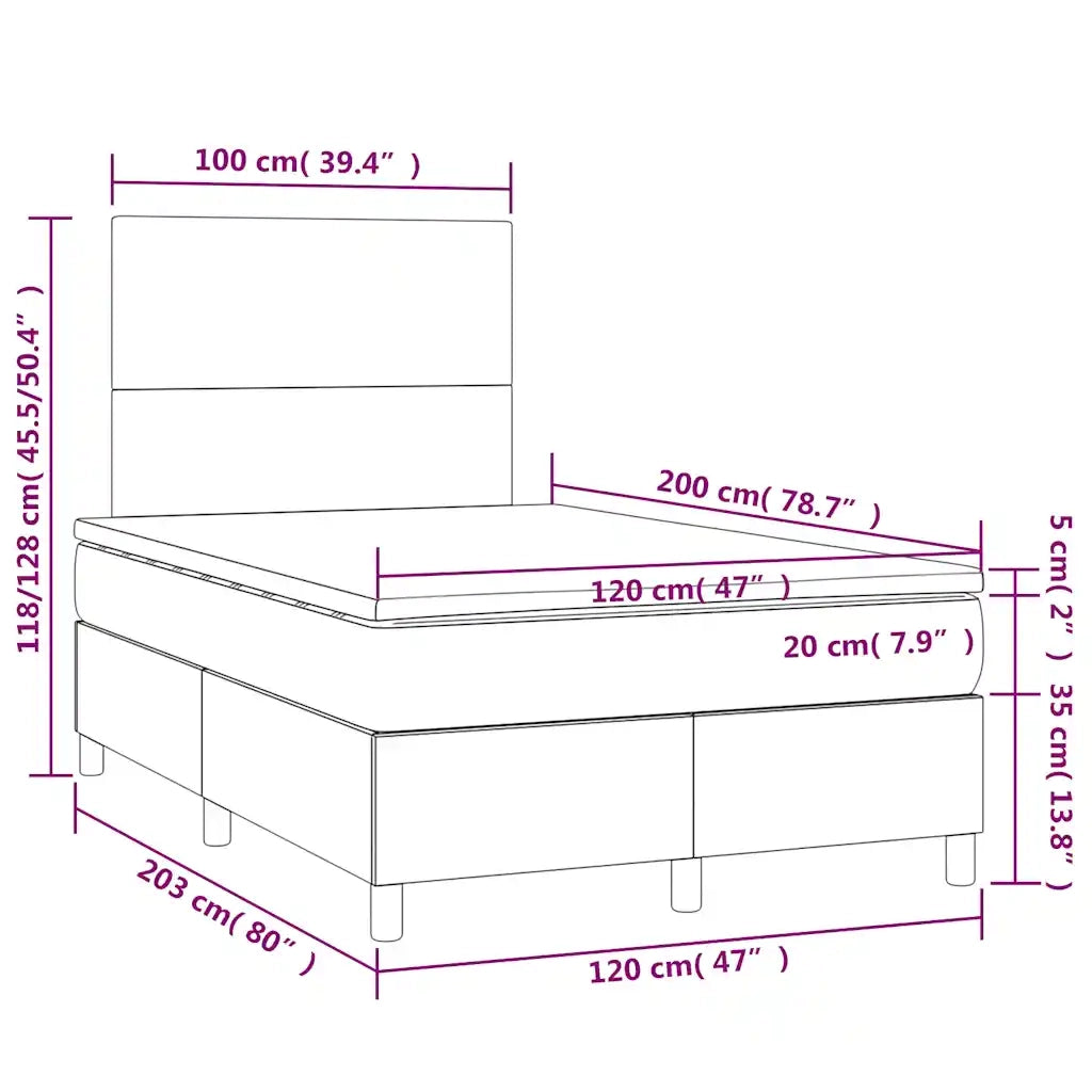 Letto a Molle con Materasso e LED Blu Scuro 120x200cm 3135997