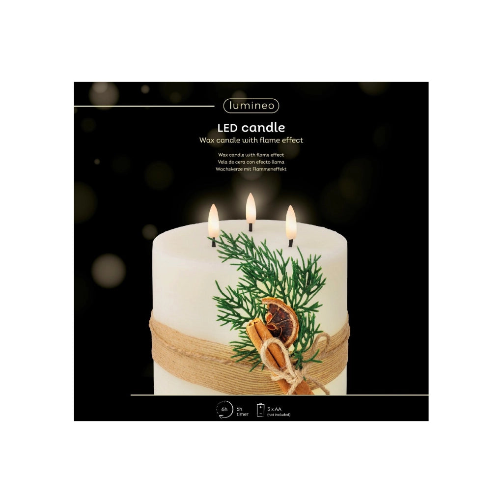 Candela crema c/LED e rametto d15x15cm