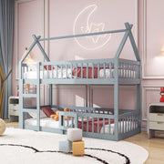 Letto a castello per bambini 90x200 cm con scala, design modulare, colore grigio