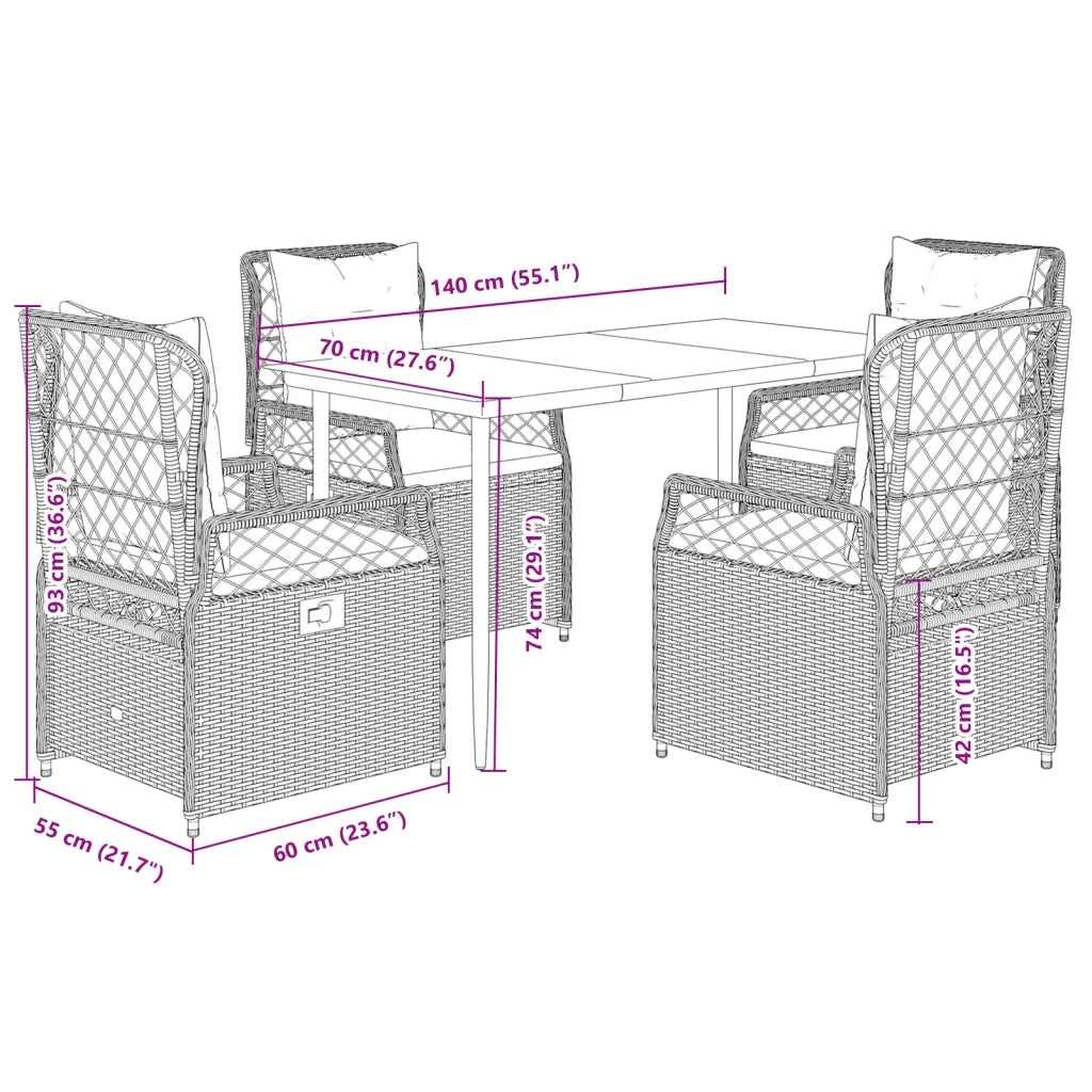 Set da Pranzo da Giardino 5 pz con Cuscini Beige in Polyrattan 3263001