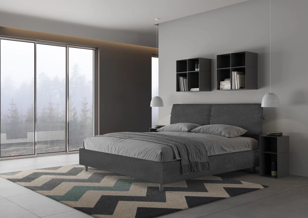 BS COM Letto matrimoniale king size senza rete imbottito 200x200 microfibra grigio