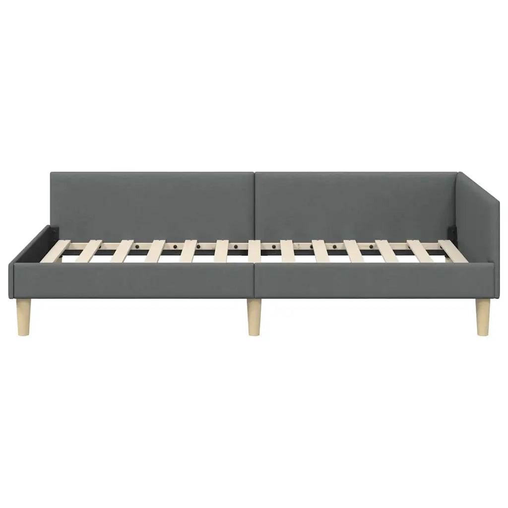 Cornice del letto ad angolo Grigio scuro 90 x 190 cm Tessuto 42016110