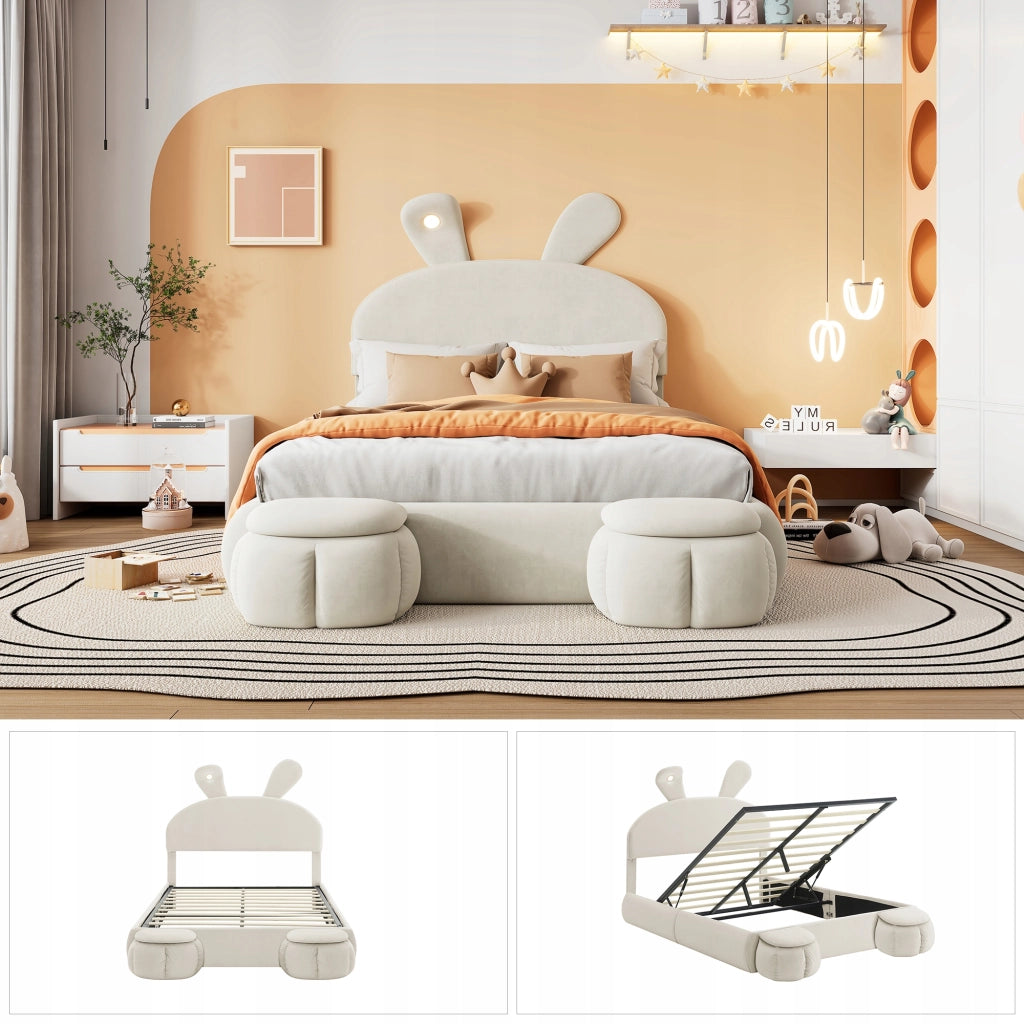 Letto matrimoniale 140x200 - Xylo - Orecchie coniglio LED velluto beige