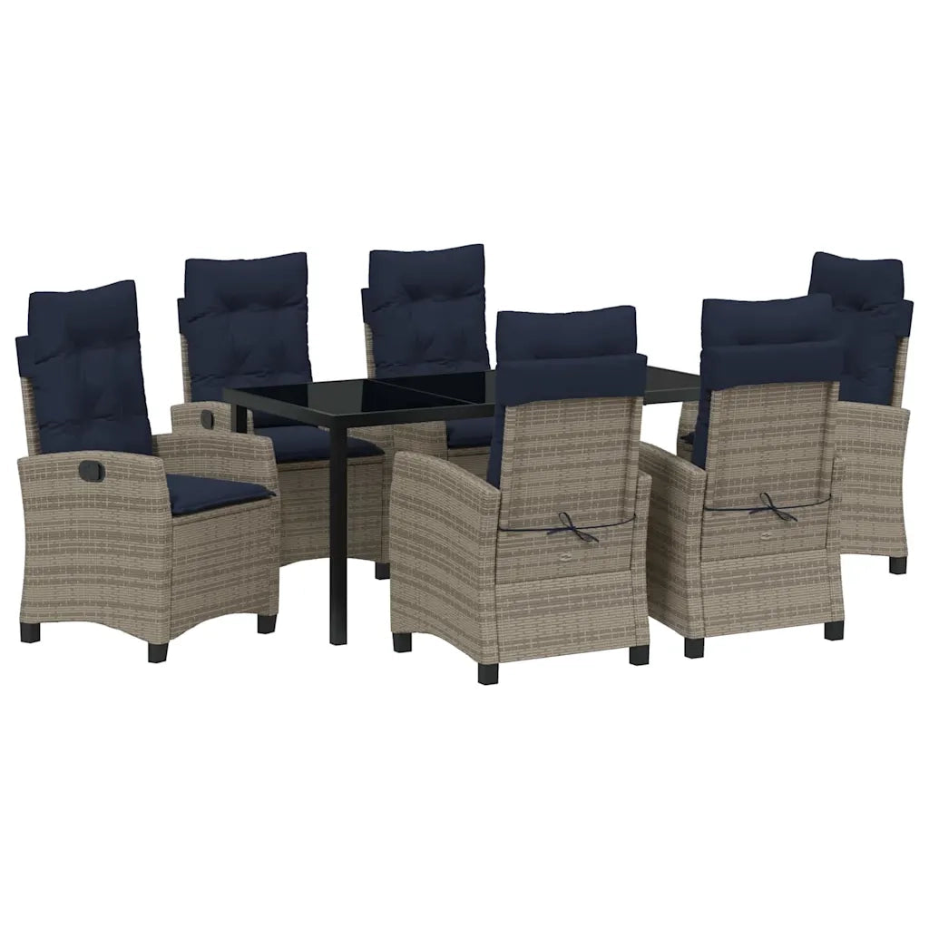 Set da Pranzo per Giardino con cuscino 7 pcs Grigio polyrattan
