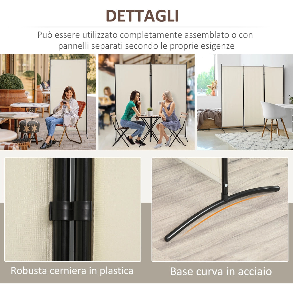 Paravento Separ¨¦ 3 Pannelli ¨C Xylo ¨C Metallo e Poliestere Beige 253x50x182cm
