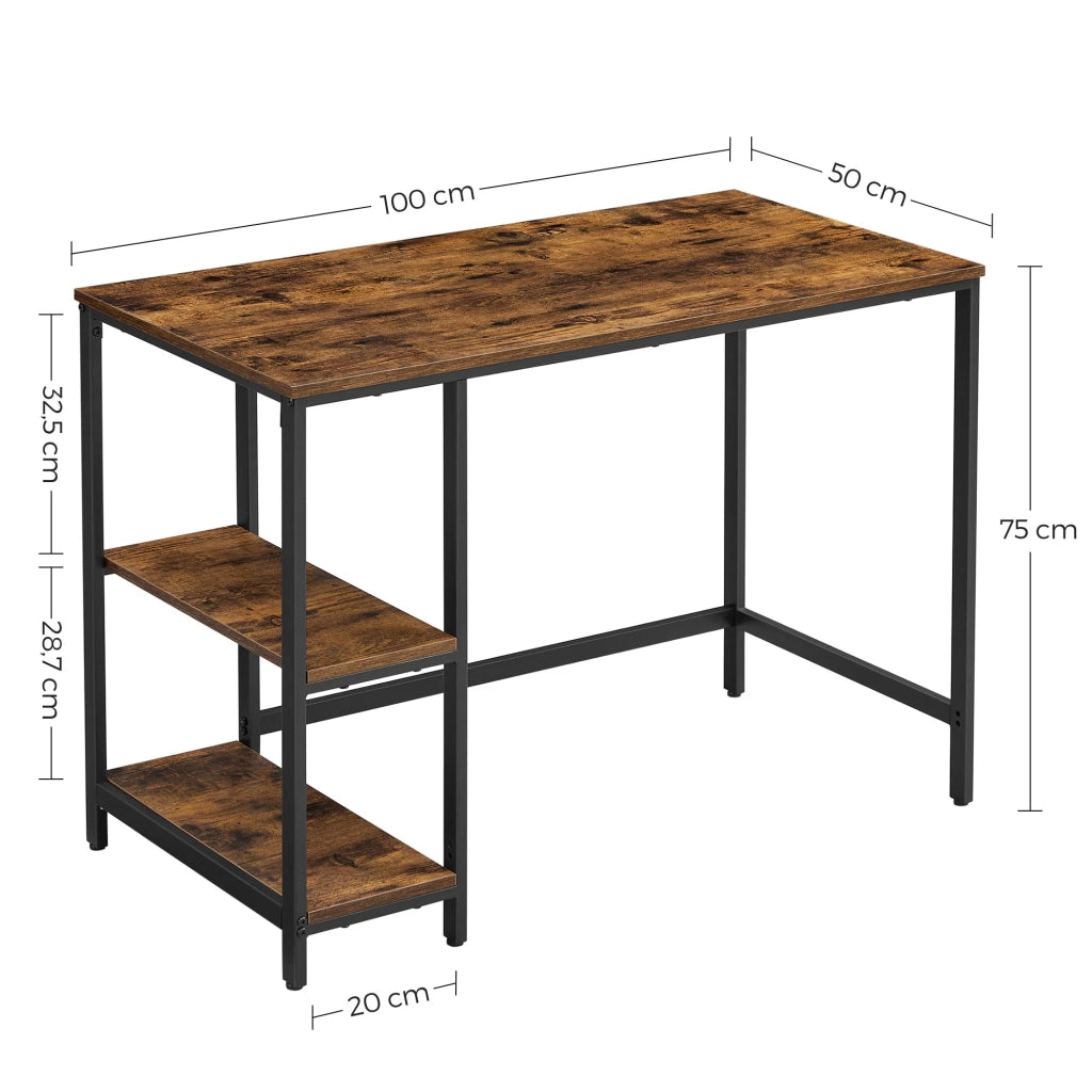 Scrivania per computer/tavolo da studio con ripiano a 2 livelli 100 x 50 x 75 cm posizionabile a sinistra o a destra per ufficio o soggiorno struttura in metallo marrone in stile industriale 12_0004662