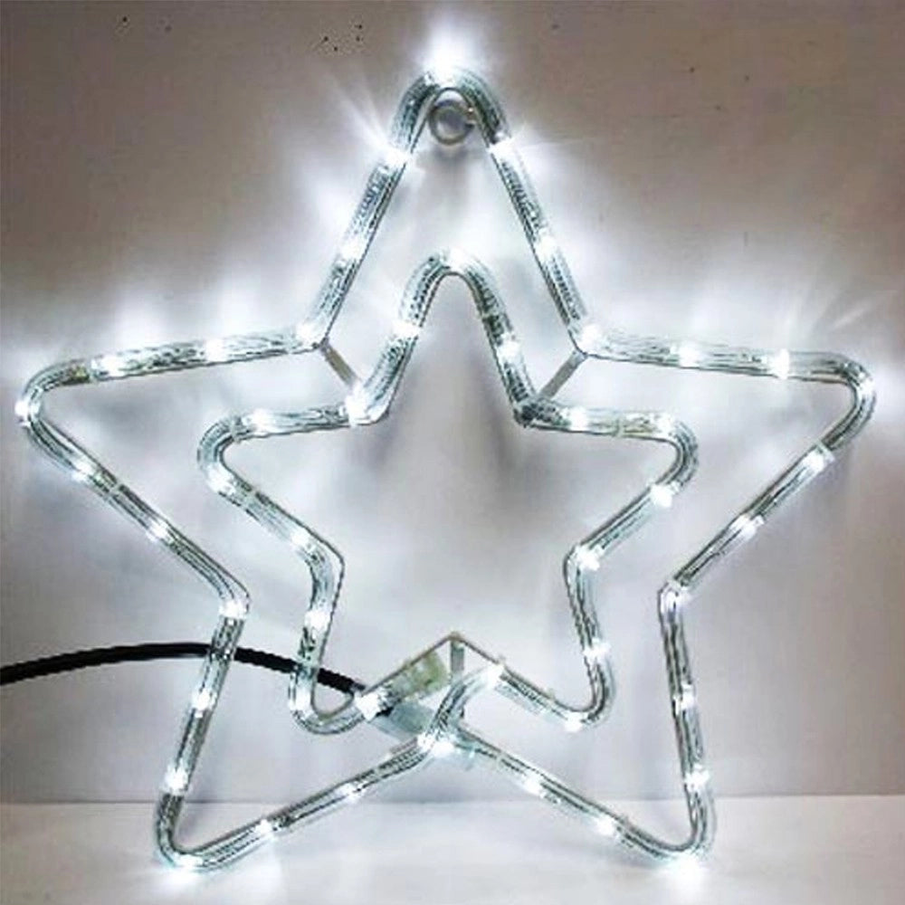 Trade Shop - Doppia Stella Natalizia Luminosa 75 Led Colore Bianco 55x55 Cm Per Uso Esterno -