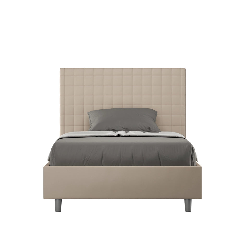 BS COM Letto una piazza e mezza senza rete imbottito 110x190 similpelle tortora