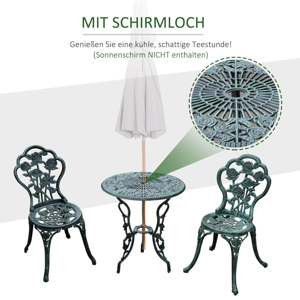 Set Bistro: 3 pezzi. Jardin Vert mobili da giardino antichi in alluminio fuso per balcone e terrazza