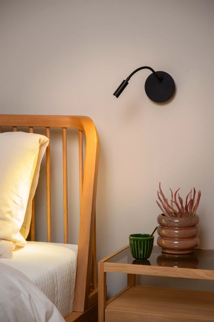 Applique nera LED 2W USB ricaricabile braccio flessibile