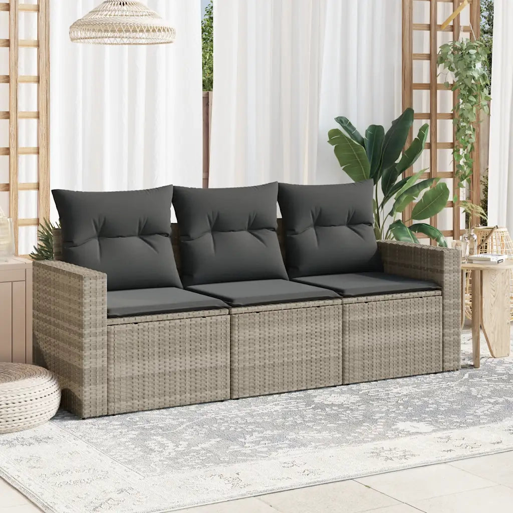 Set Divano da Giardino 3pz | Set Salotto da Giardino con Cuscini Grigio Chiaro Polyrattan