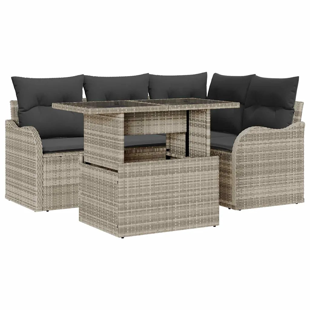 Set da pranzo per esterni 5 pcs Grigio chiaro Poly Rattan
