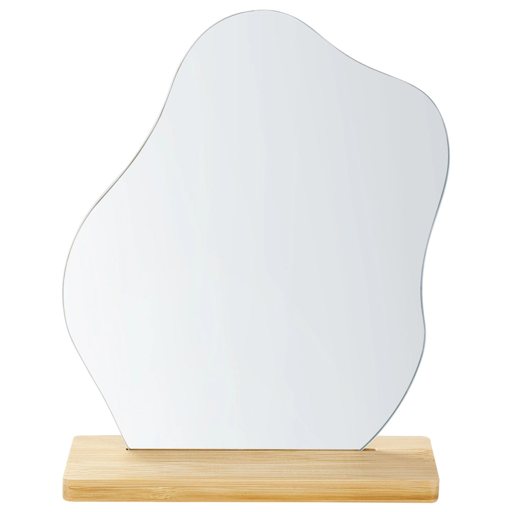 Specchio decorativo bordi irregolari con supporto in bambù 22 x 19 cm moderno glamour