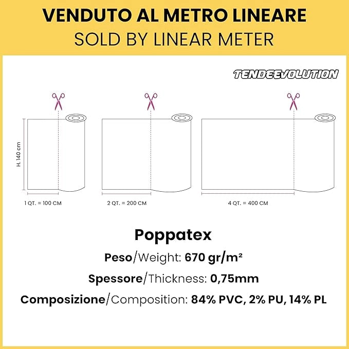 Tessuto Ecopelle Nautica Tappezzeria Alta Qualità "POPPATEX" - Colore ARANCIONE SCURO 110 - Morbida e Resistente - Vendita al Metro - H.140